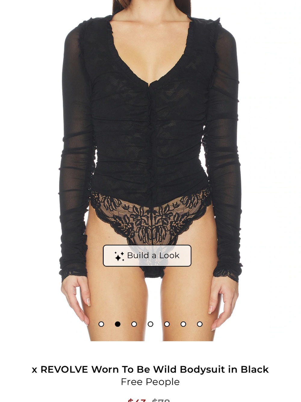Free People x Revolve Black Lace-Trim Long Sleeve Bodysuit